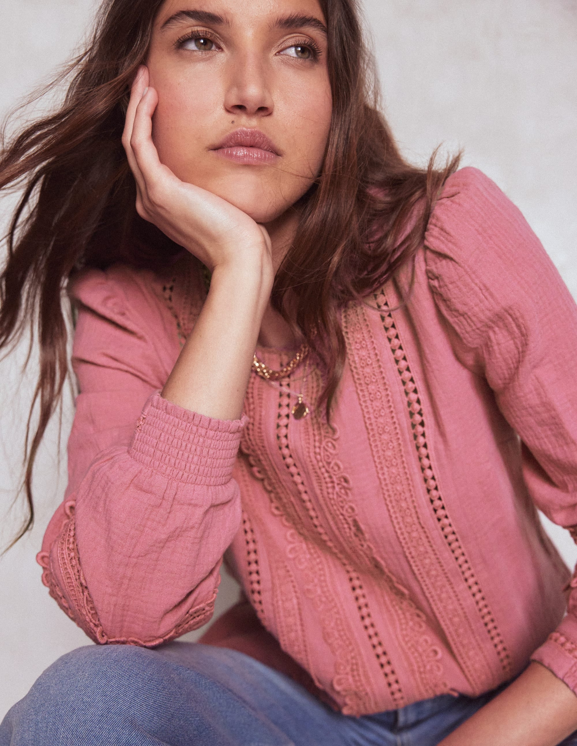 Trim Interest Double Cloth Top-Pink Heather | Boden (US)