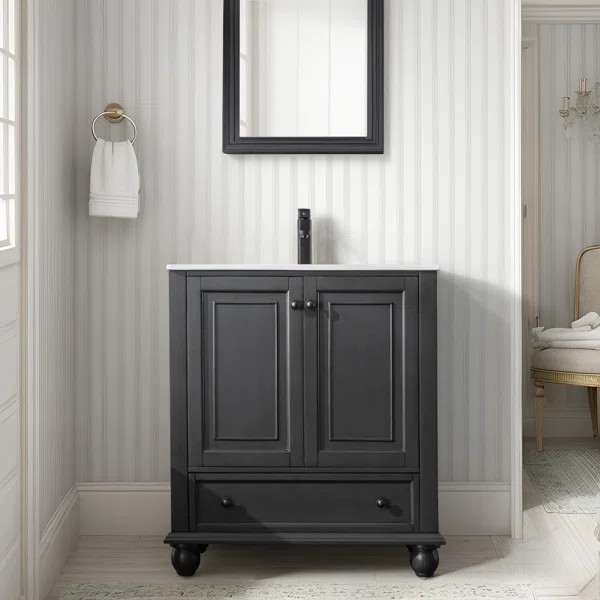 Roxeann 30" Traditional Solid Wood Single Bathroom Vanity with Ceramic Top, Water Saving Faucet | Wayfair North America