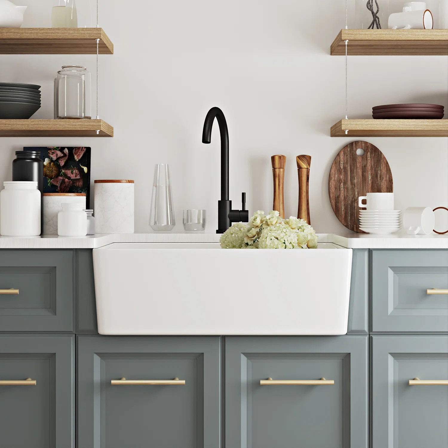 DeerValley Perch 24" L x 16" W Single Basin Farmhouse Apron Kitchen Sink with Sink Grid and Baske... | Wayfair North America