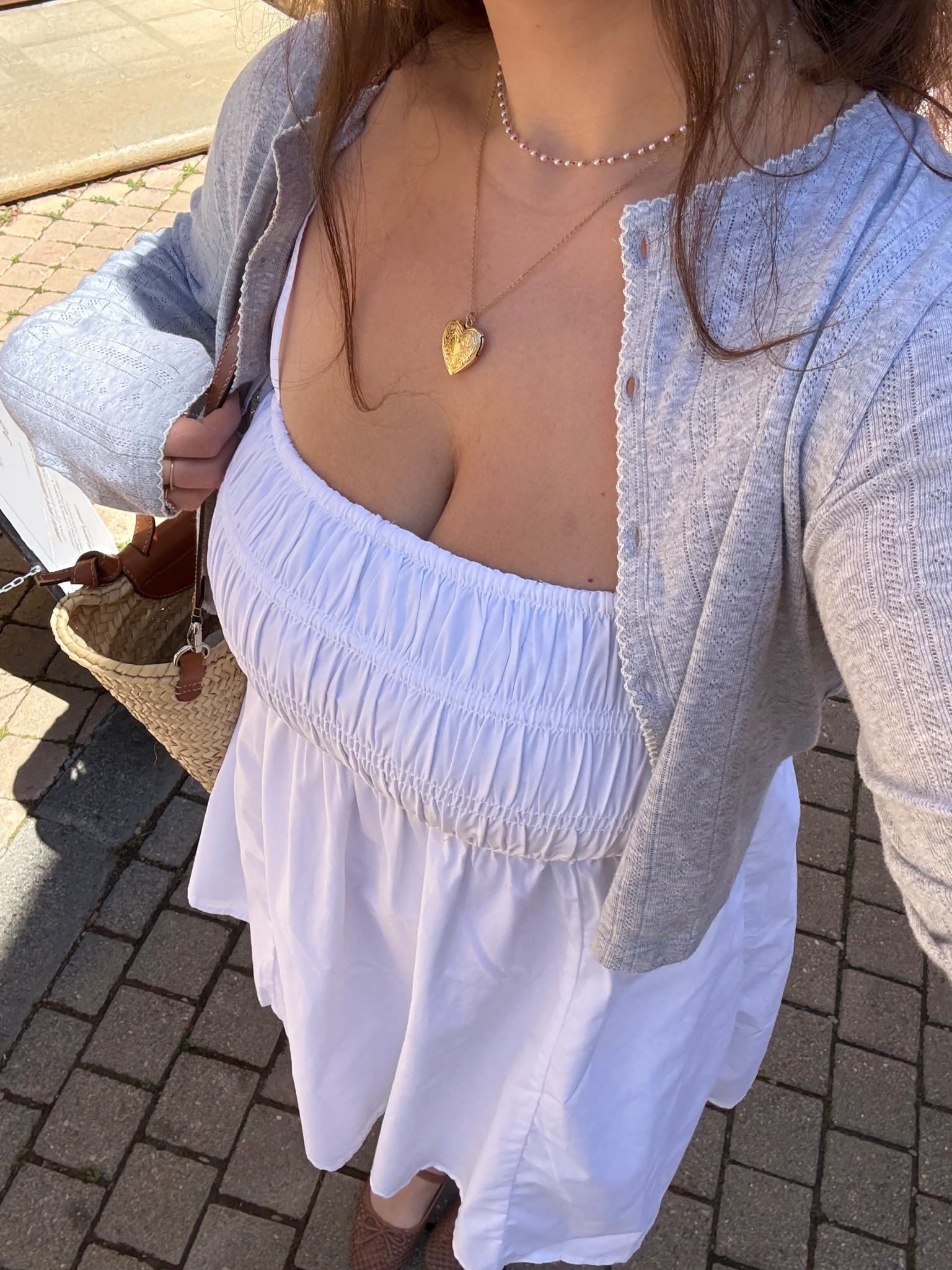 Abercrombie smocked dress size M 
Aerie pointelle cardigan size L
Locket necklace 
Basket bagg

#LTKStyleTip #LTKFindsUnder50 #LTKMidsize