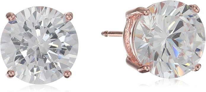 Amazon Essentials Plated Sterling Silver Cubic Zirconia Stud Earrings (Round & Princess) | Amazon (US)