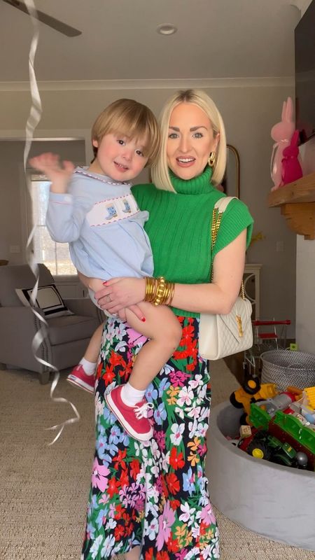 Spring outfit / floral print midi skirt / church outfit / green sweater / mom style 
Top: XS, Skirt: XS

#LTKVideo #LTKkids #LTKSeasonal