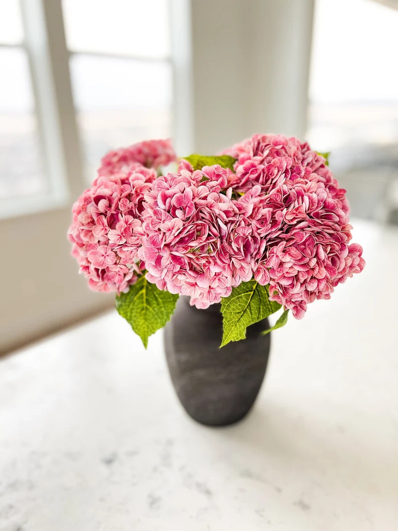 Real Touch Pink Faux Hydrangea Stem, Fuchsia Faux Hydrangea Stem, DIY Floral, Wedding Flowers, Ma... | Etsy (US)