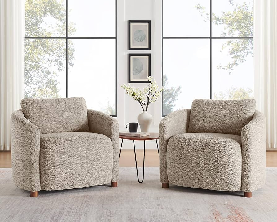 Boucle Accent Barrel Chair Set of 2, Cloud Reading Chair for Living Room & Bedroom, Furry Sherpa ... | Amazon (US)