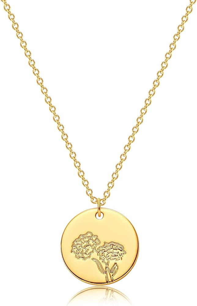 MEVECCO Birth Flower Necklace 18k Gold Custom Floral Pendant Necklaces Dainty Birth Month Flower ... | Amazon (US)