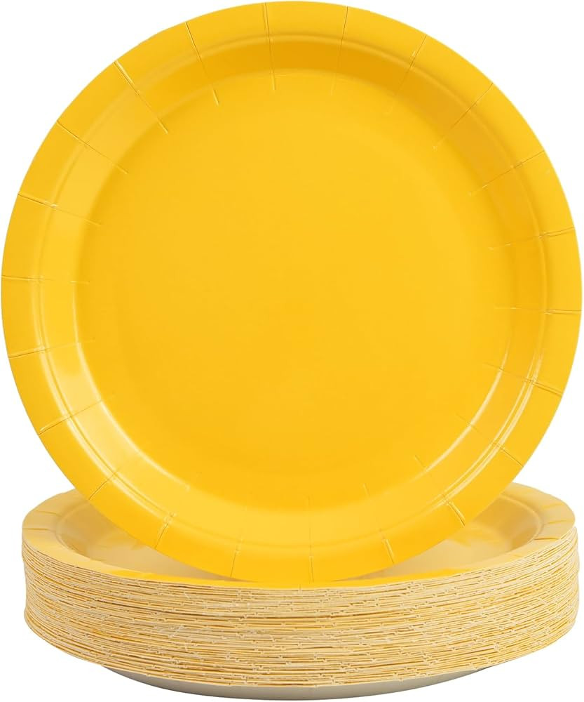 50PCS Solid Yellow Paper Plates - 7Inch Yellow Dessert Plate for Cake Salad Fruit Pizza,Disposabl... | Amazon (US)