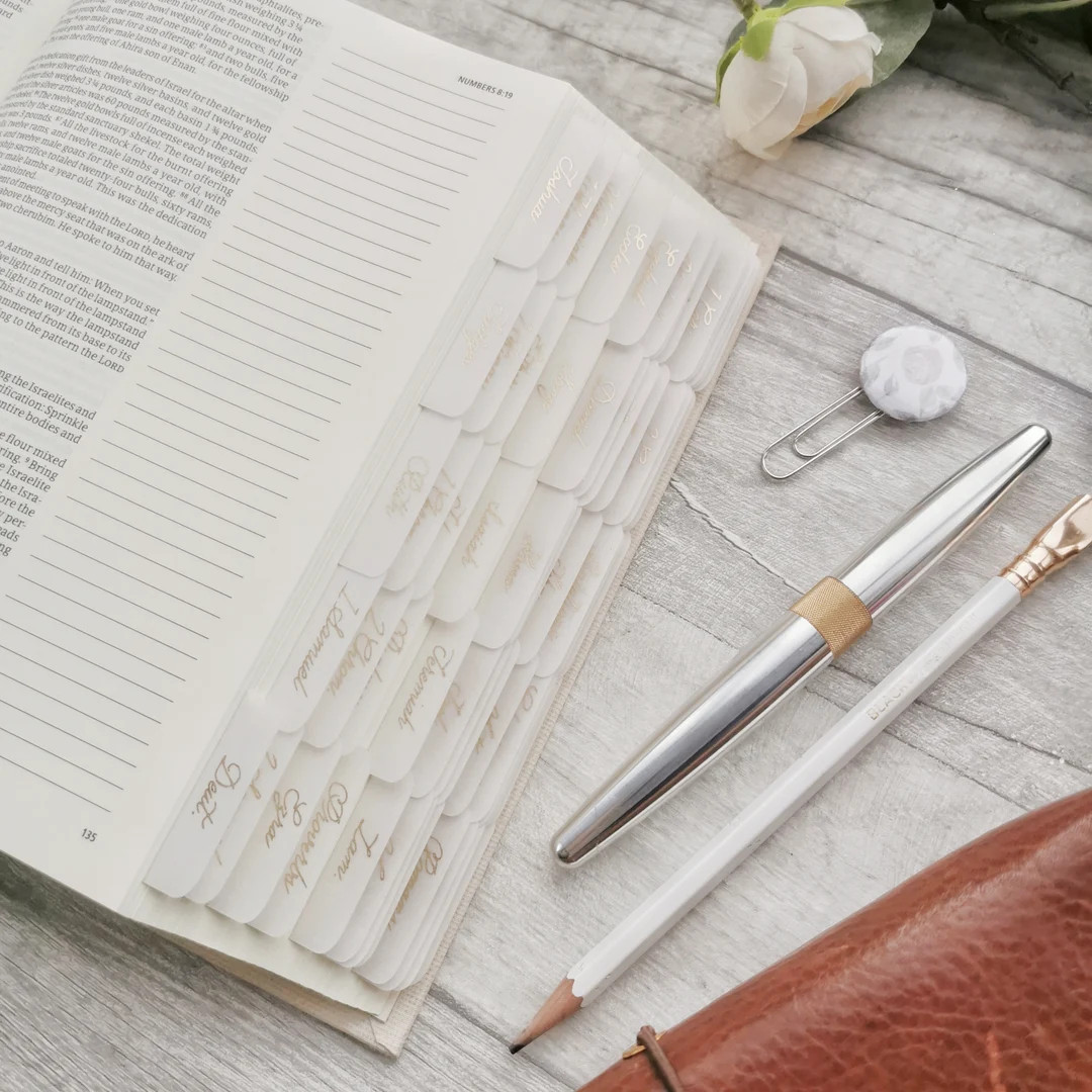 Minimalistic Script Gold Foil Vellum Bible Tabs - Etsy | Etsy (US)