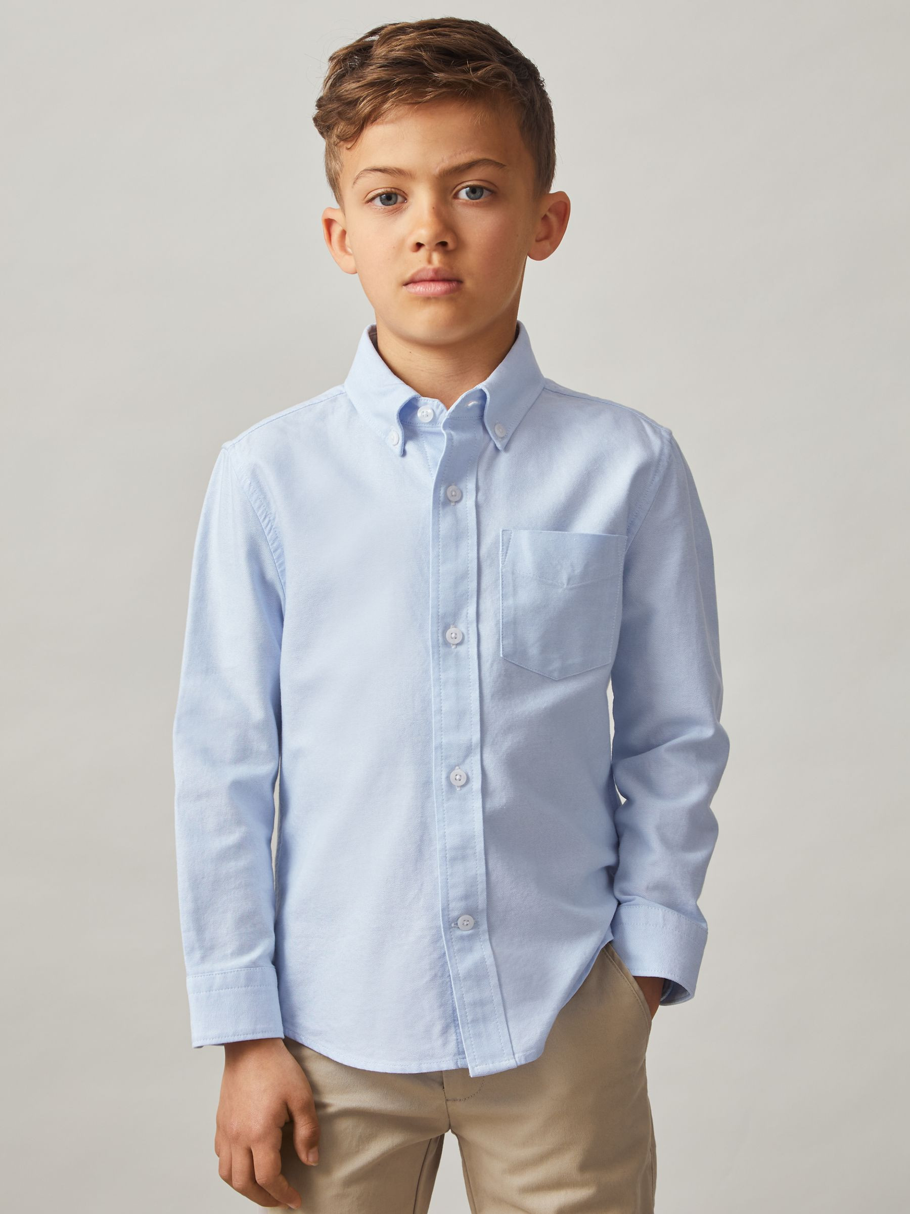 3-9 yrs Button Down Oxford Shirt in Soft Blue | Reiss UK
