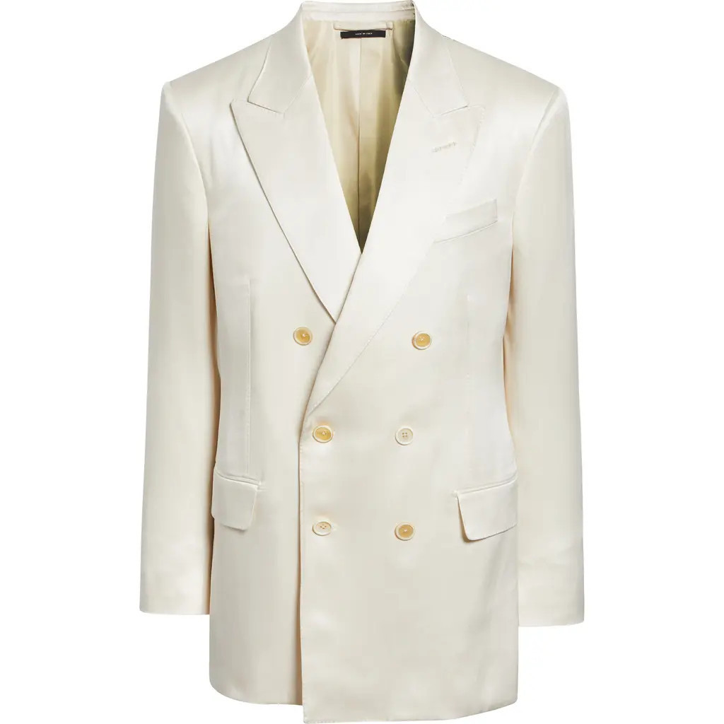 TOM FORD Double Breasted Silk Peached Gabardine Jacket in Ivory at Nordstrom, Size 44 Us | Nordstrom