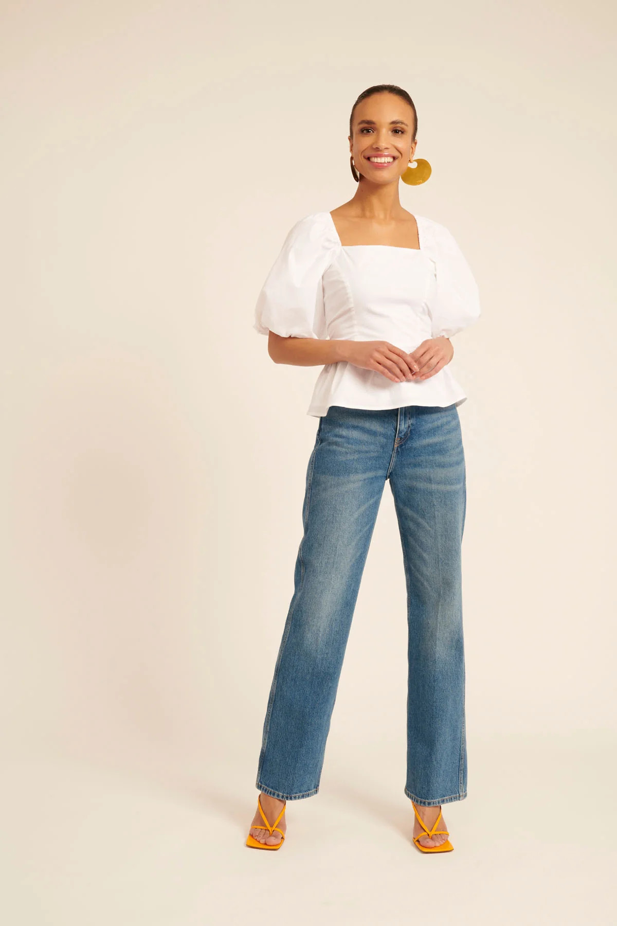 Cotton Poplin Puff Sleeve Bodice Top - White | Rachel Parcell