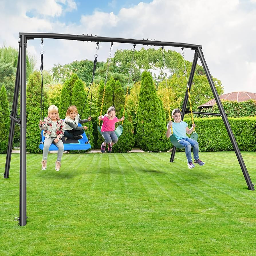 Hapfan 600lbs Heavy Duty Swing Set with 1 Platform Swing, 2 Belt Swings,A Frame Metal Swing Set f... | Amazon (US)