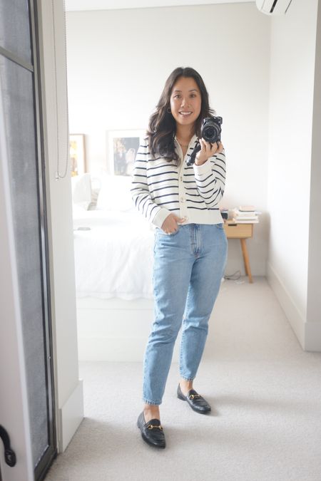Jeans are 30% off! Everything else I’m wearing is also linked 👀 (I wear a size 26 in the jeans, size XS in the striped sezane cardigan)

#LTKsalealert #LTKunder50 #LTKFind