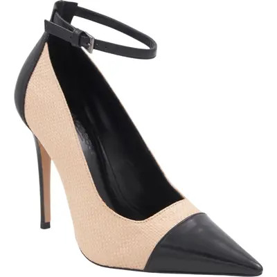 André Assous Isa Ankle Strap Pointed Toe Pump in Natural/black at Nordstrom, Size 10 | Nordstrom