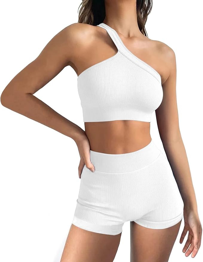 MATIRD Womens Workout Sets 2 Piece Yoga Outfits Seamless High Waist Shorts One Shoulder Sport Bra... | Amazon (US)