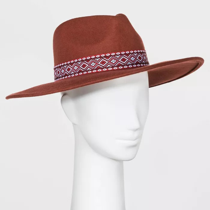 Women's Guitar Strap Band Wide Brim Felt Fedora Hat - Universal Thread™ Rust One Size | Target