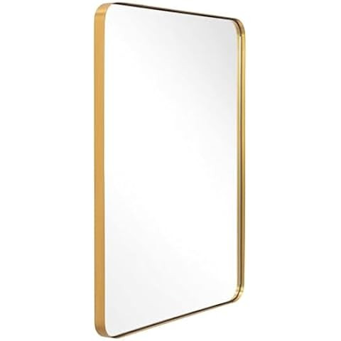 LOAAO 30”X36” Gold Bathroom Mirror, Rounded Rectangle Gold Frame Mirror, Brushed Gold Bathroo... | Amazon (US)