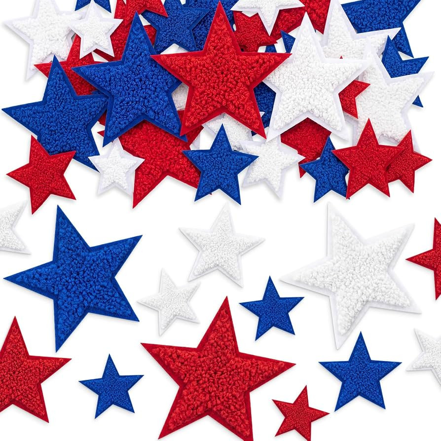 Norme 32 Pcs Self Adhesive Patriotic Star Iron on Patches Chenille Patches Sew on Red White Blue ... | Amazon (US)