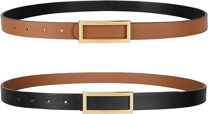 SANSTHS Skinny Reversible Belts for Women, Women Thin Belt for Dresses Jeans Pants with Gold Buck... | Amazon (US)