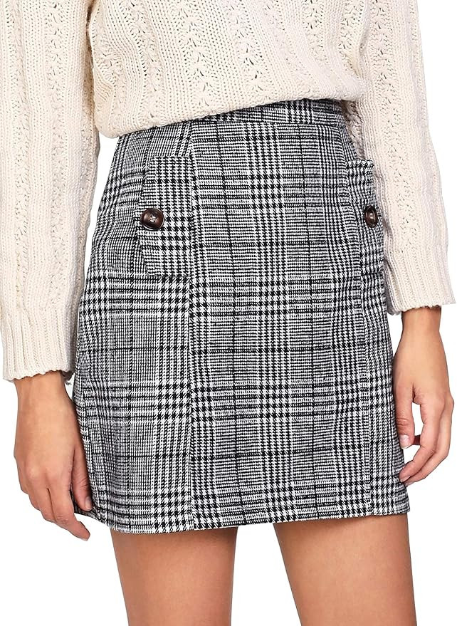 Floerns Women's Plaid High Waist Bodycon Mini Skirt | Amazon (US)