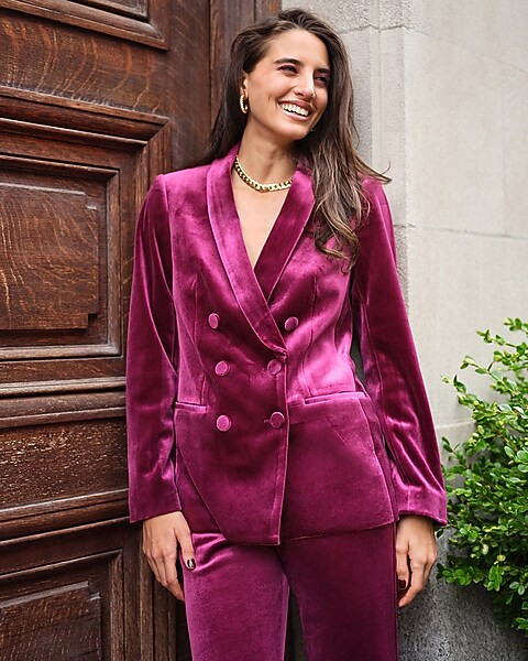 Velvet Double Breasted Shawl Collar Blazer | Express