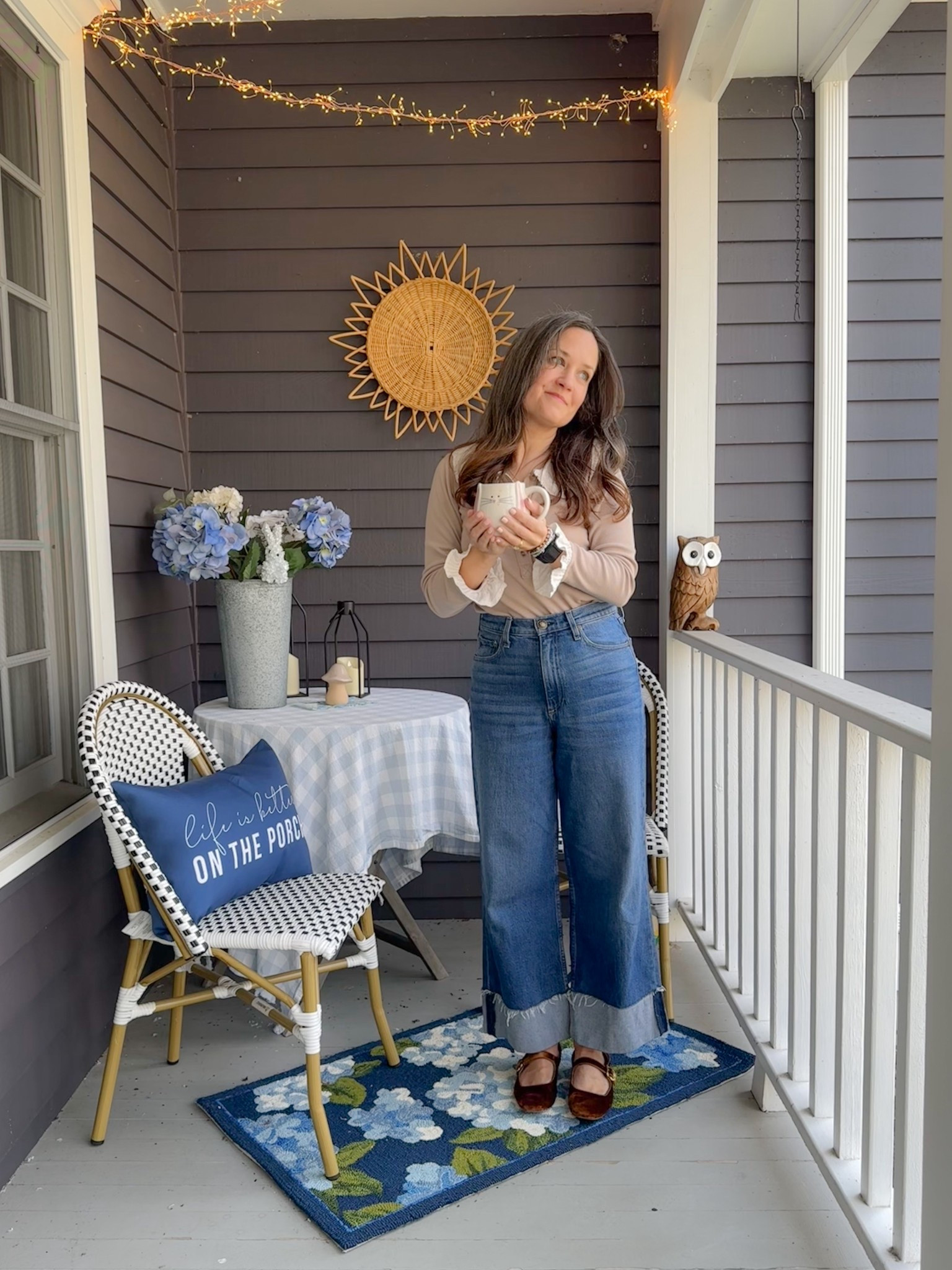 The joys of motherhood ☕️ 
Anyhoo, these cuffed wide leg jeans continue to be in constant rotation 👖 

#LTKSeasonal #LTKOver40 #LTKPetite