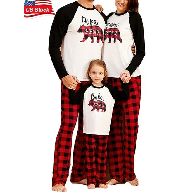 Sunisery Family Matching Christmas Pajamas Set Mama Bear Plaid Printing Clothes for Family Adult ... | Walmart (US)