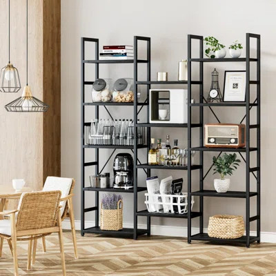 Industrial Rustic Bookshelf With Adjustable Shelves - 5-Tier Triple Column Bookcase, 14 Open Display Shelves For Living Room, Bedroom, Home Office - S | Wayfair North America