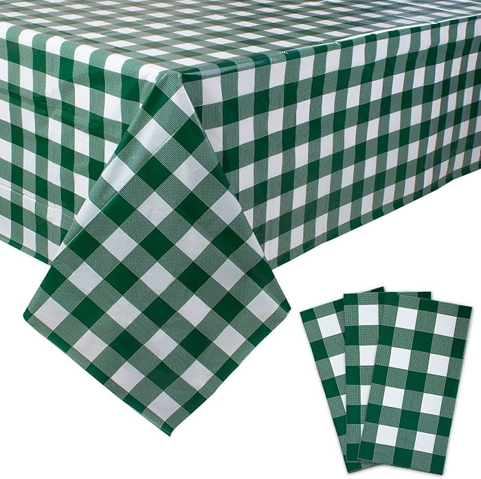 Kesfey 3 Packs Green and White Checkered Tablecloths 54 x 108 Inches Disposable Plastic Gingham T... | Amazon (US)