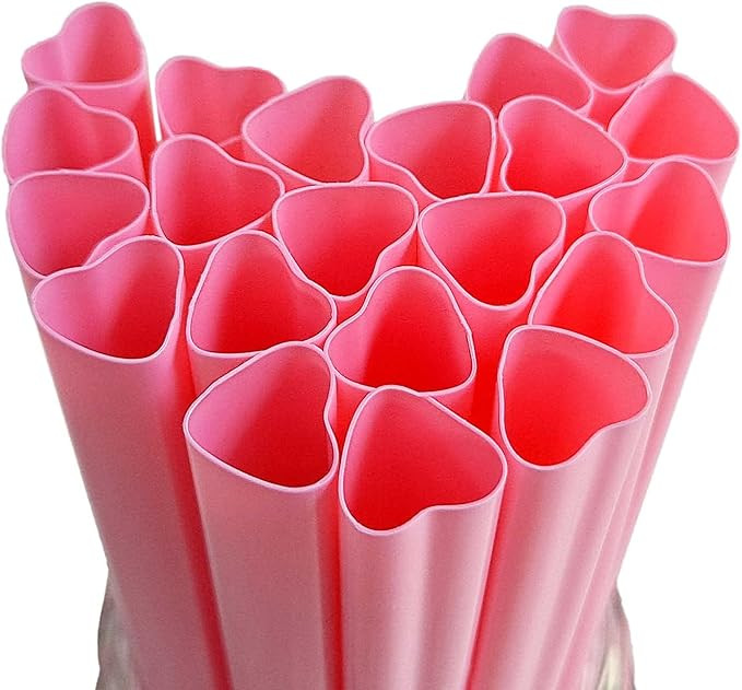 Jumbo Smoothie Straws Heart shaped Pink Straws Disposable Drinking cute straws Individually Wrapp... | Amazon (US)