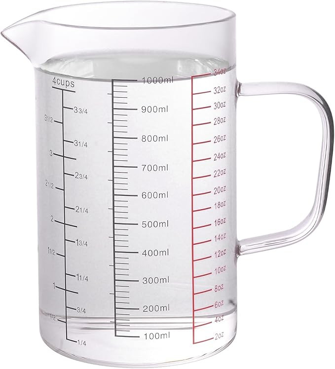 Glass Measuring Cup 4 Cup / 1000ML - Clear Glass Measuring Cup with Handle & V-Shaped Spout, Trip... | Amazon (US)