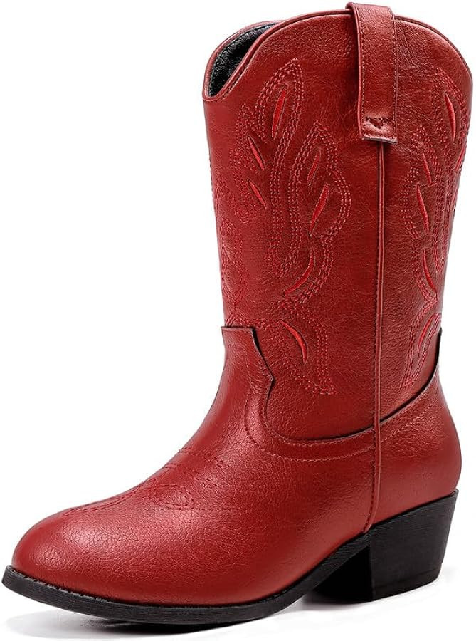 LAURMOSA Cowgirl Boots for Little Girls Mid Calf Pointed Toe Kid Cowboy Boots Side Zipper Classic... | Amazon (US)