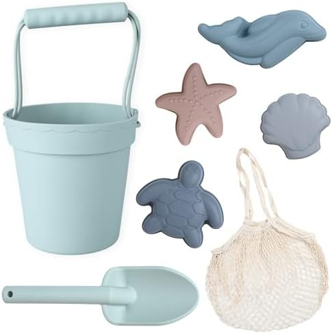BLUE GINKGO Silicone Beach Toys - Beach Accessories for Kids - Travel Beach Bag, Sand Toy Molds, ... | Amazon (US)