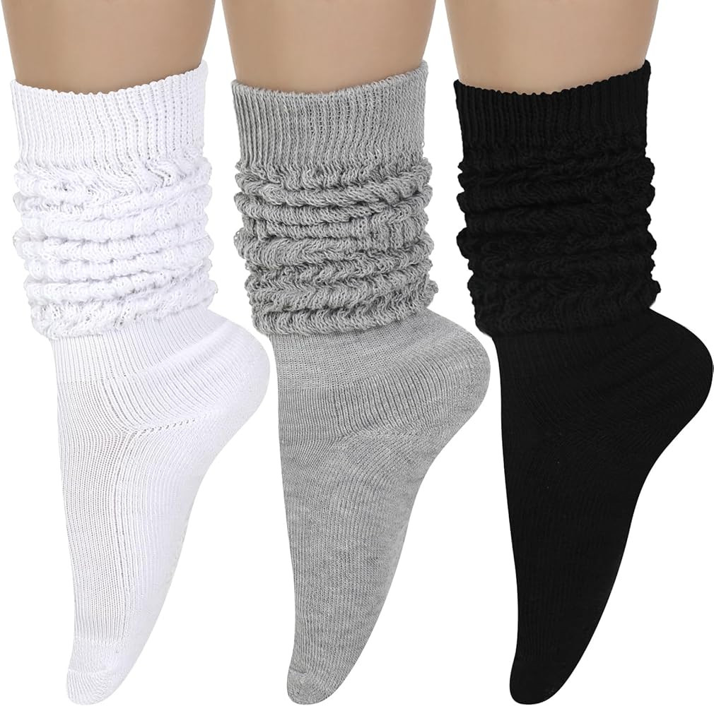 Geyoga 3 Pairs Slouch Socks for Women Scrunch Boot Cotton Knit Thigh High Slouch Socks for Women | Amazon (US)