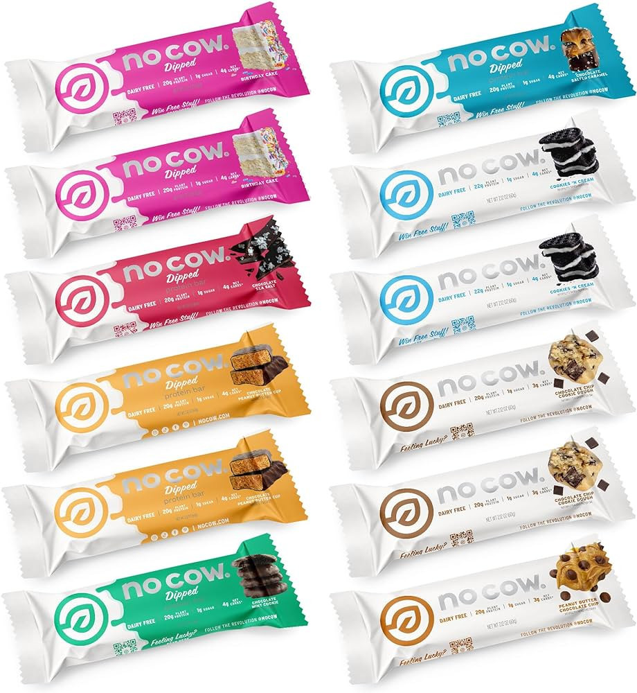 No Cow High Protein Bars, Brand Sampler Pack, 20g Plus Plant Based Vegan, Keto Friendly, Low Suga... | Amazon (US)