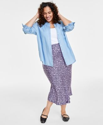 On 34th Plus Size Chambray Shirt, Created for Macy's - Macy's | Macy's