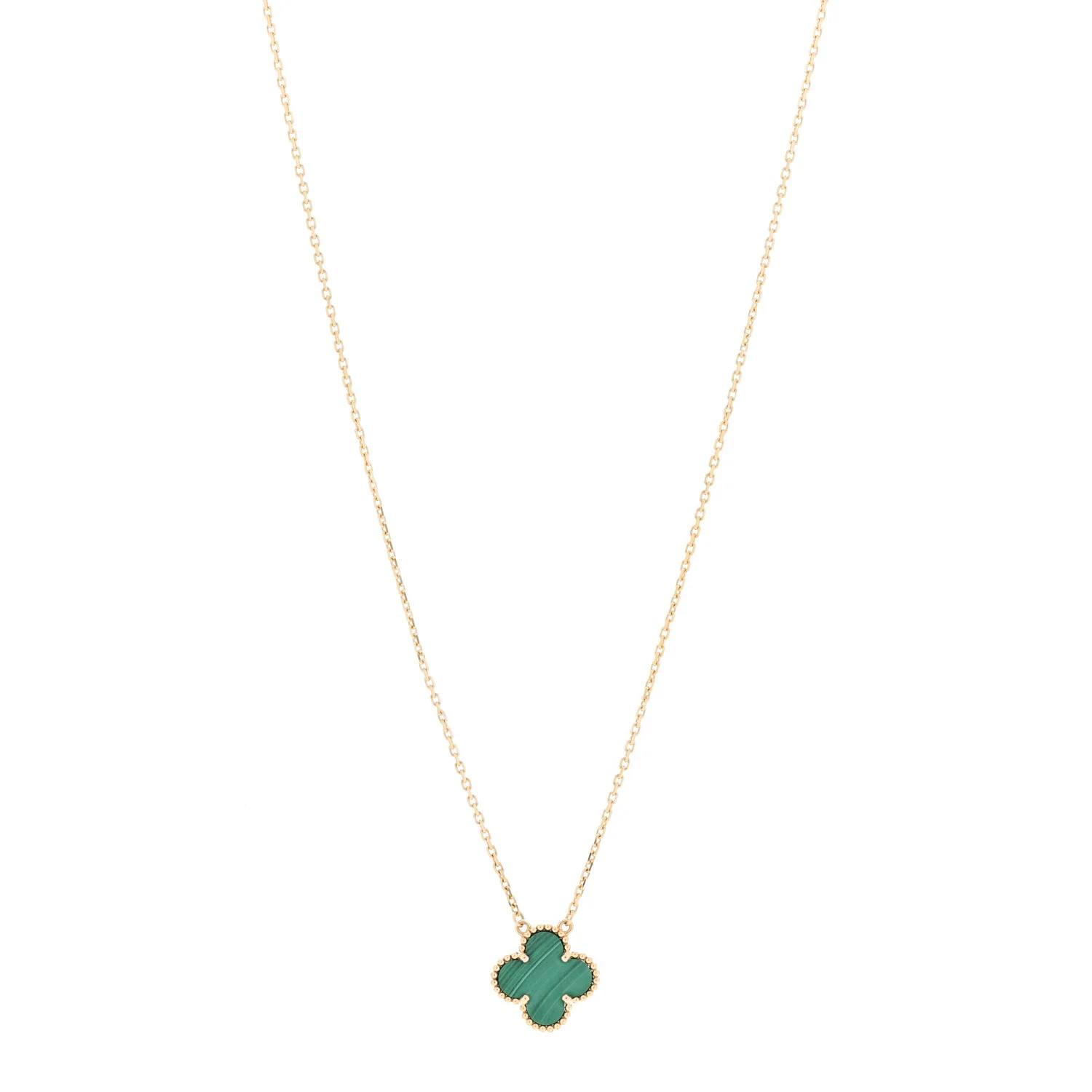 18K Yellow Gold Malachite Vintage Alhambra Pendant Necklace | FASHIONPHILE (US)