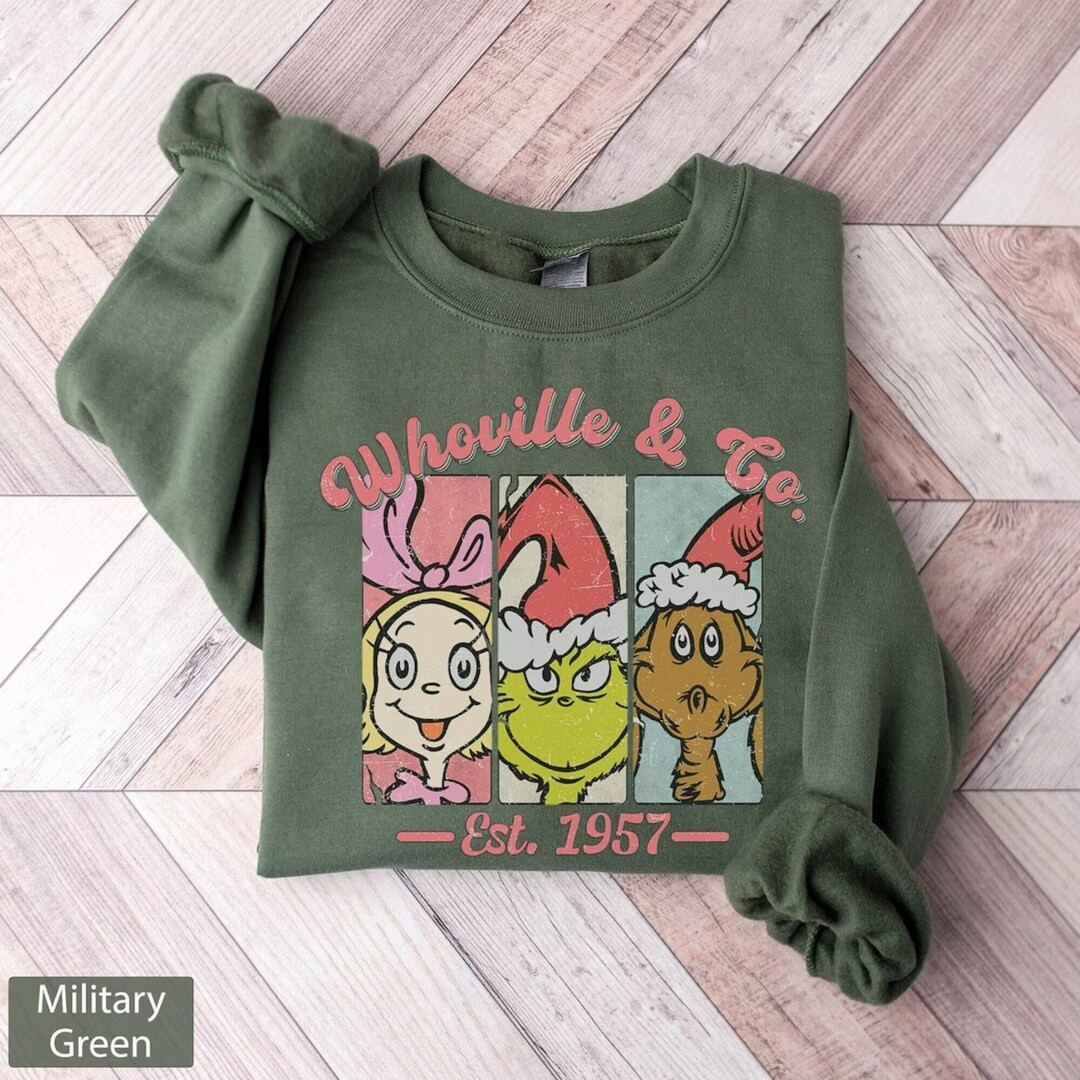 Retro Merry Grinchmas Shirt, Vintage Christmas Sweatshirt Whoville and Co Shirt Christmas Family ... | Etsy (US)