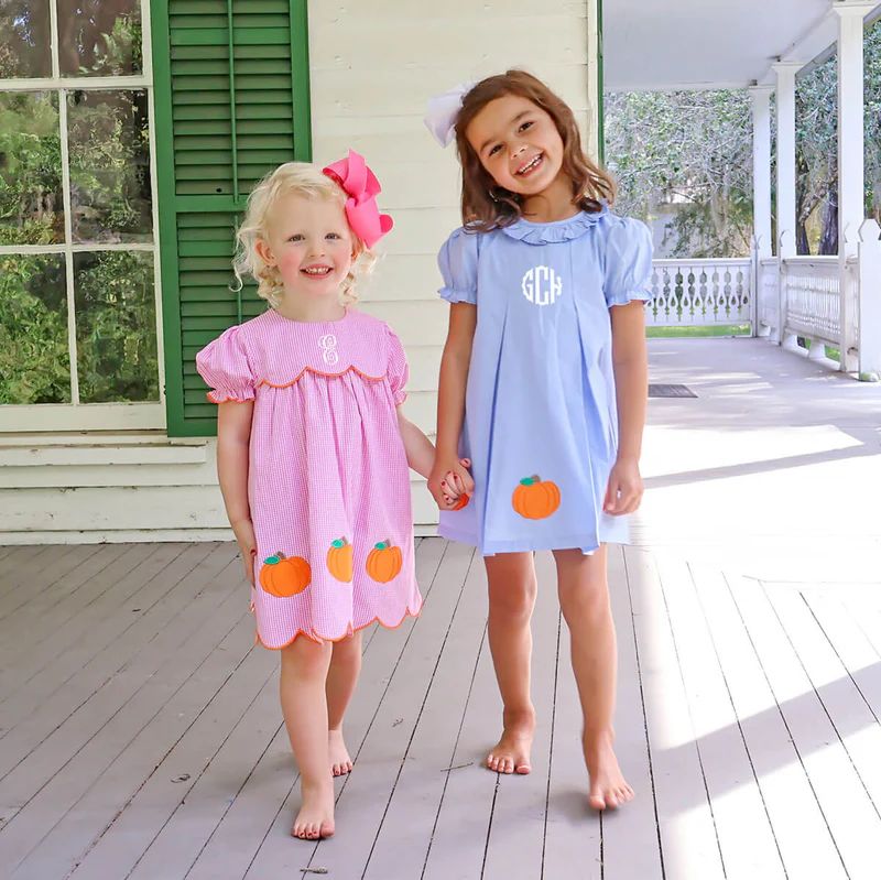 Pumpkin Cluster Light Blue Chloe Dress | Classic Whimsy