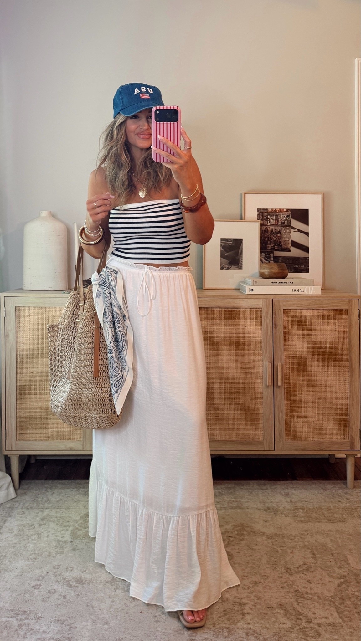 35% off with LEANN35 if expired use code LEANN30 summer outfit idea! loving anything stripes right now and this top with the skirt + hat is soo cute! size S top, size M skirt. would be great for summer vacation, 4th of july outfit, summer beach outfit @VICI