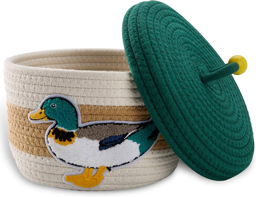 Mallard Duck Woven Basket with Lid - Handcrafted Cotton Mallard Duck Decor Basket for Nursery Dec... | Amazon (US)