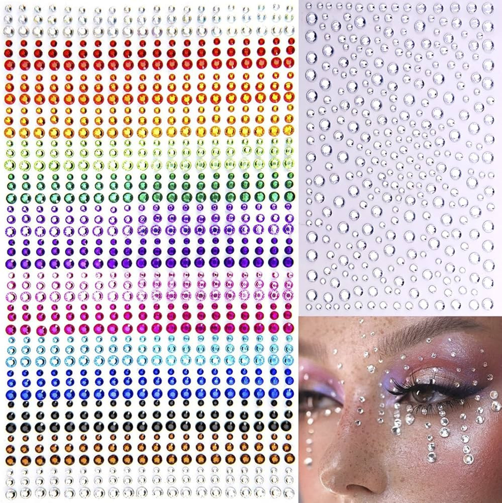 1250 Pcs Self Adhesive Rhinestones for Makeup Eyes 15 Colors Rainbow Rhinestones Face Jewels Face... | Amazon (US)