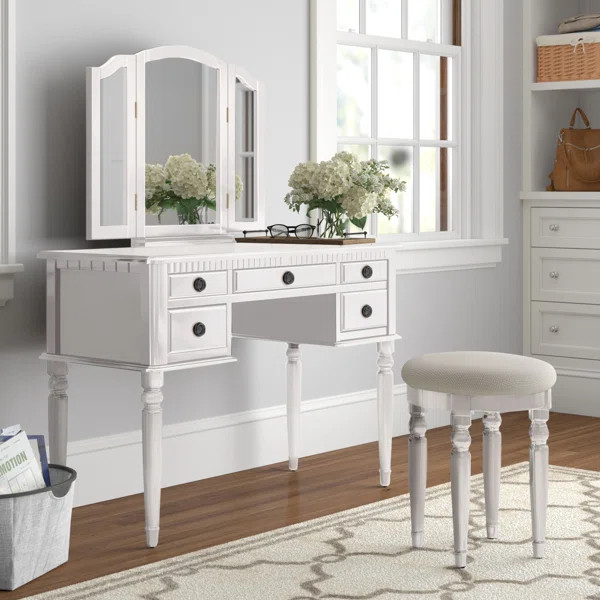 Torrance Vanity Set with Stool and Mirror | Wayfair North America