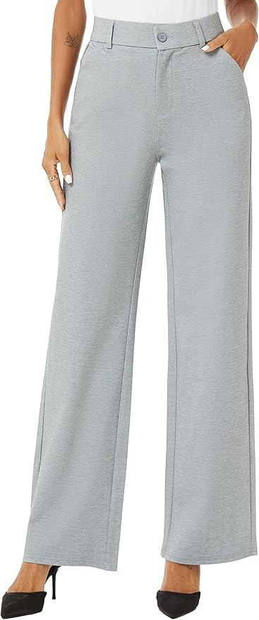 Womens High Waist Wide Straight Leg Trousers Casual Slacks Dress Pants with Pockets | Amazon (US)
