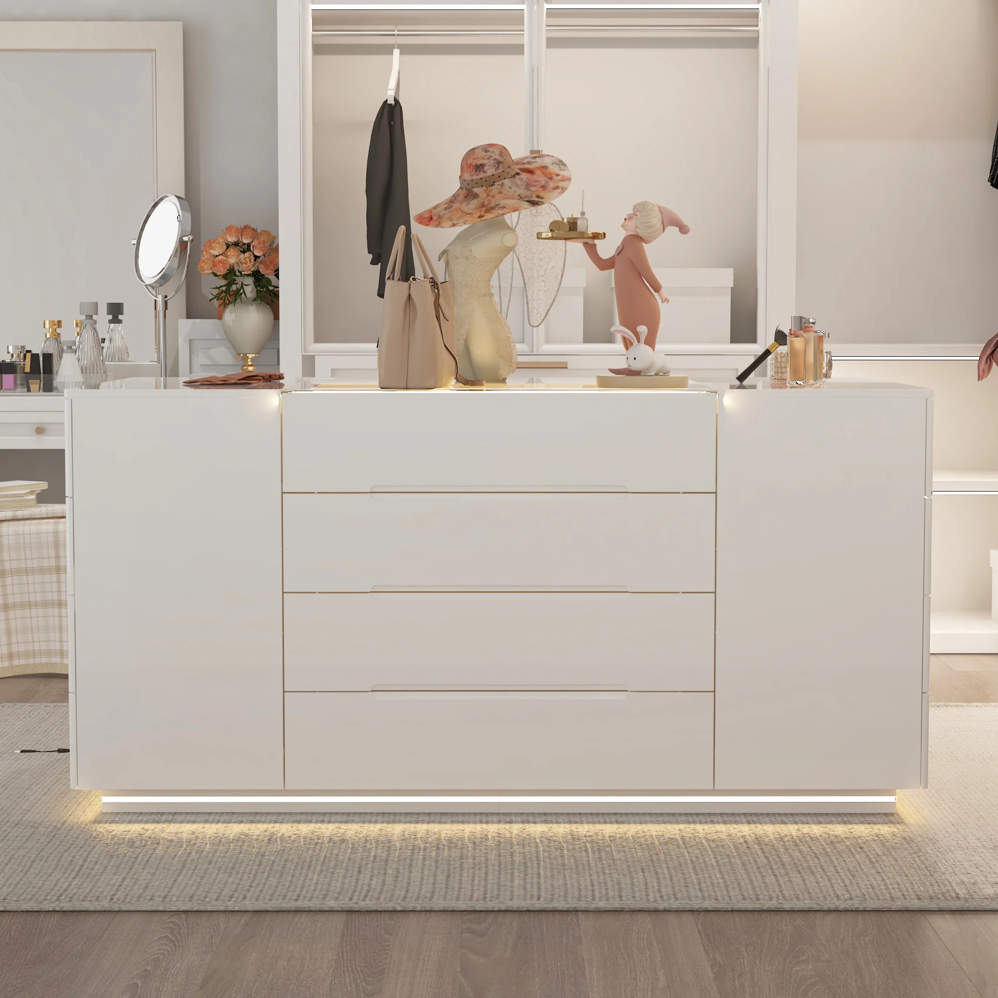 16-Drawer Chest With Graceful Design And Tempered Glass Top | Wayfair North America