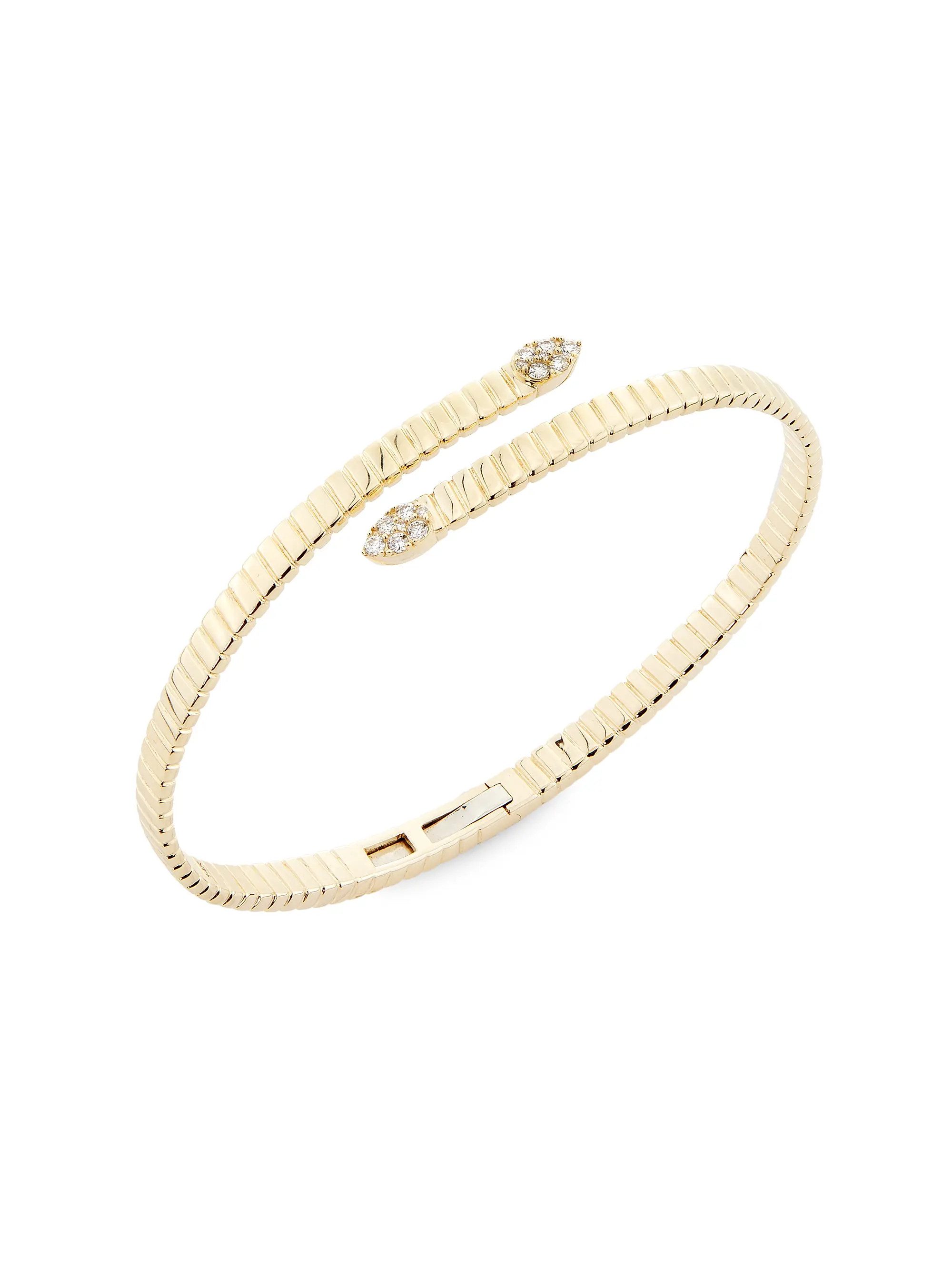Shop Saks Fifth Avenue Collection 14K Yellow Gold &amp; 0.18 TCW Diamond Cuff | Saks Fifth Avenue | Saks Fifth Avenue