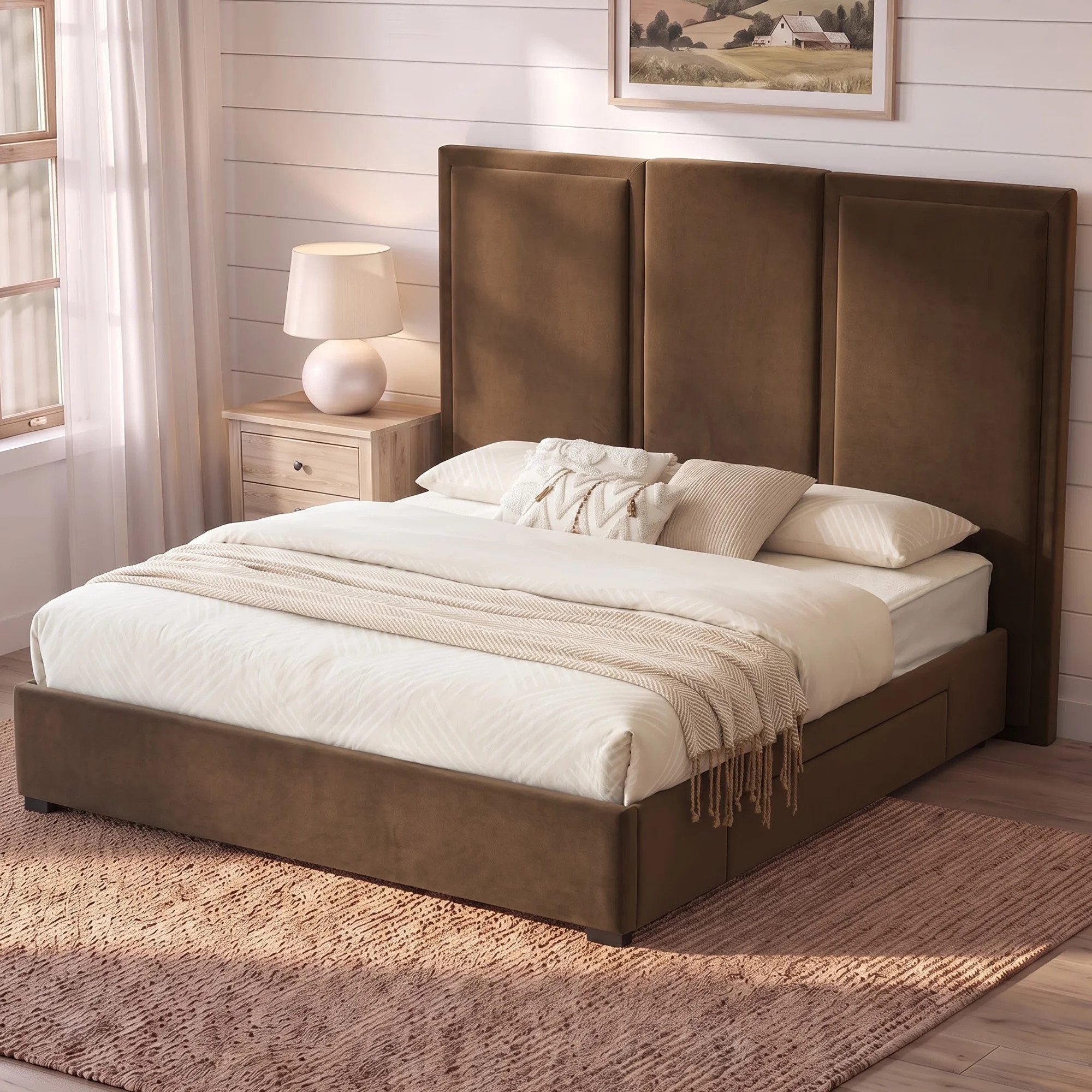 Morghen Upholstered Platform Bed With Extra High Headboard And 2 Extra Large Capacity Drawers | Wayfair North America