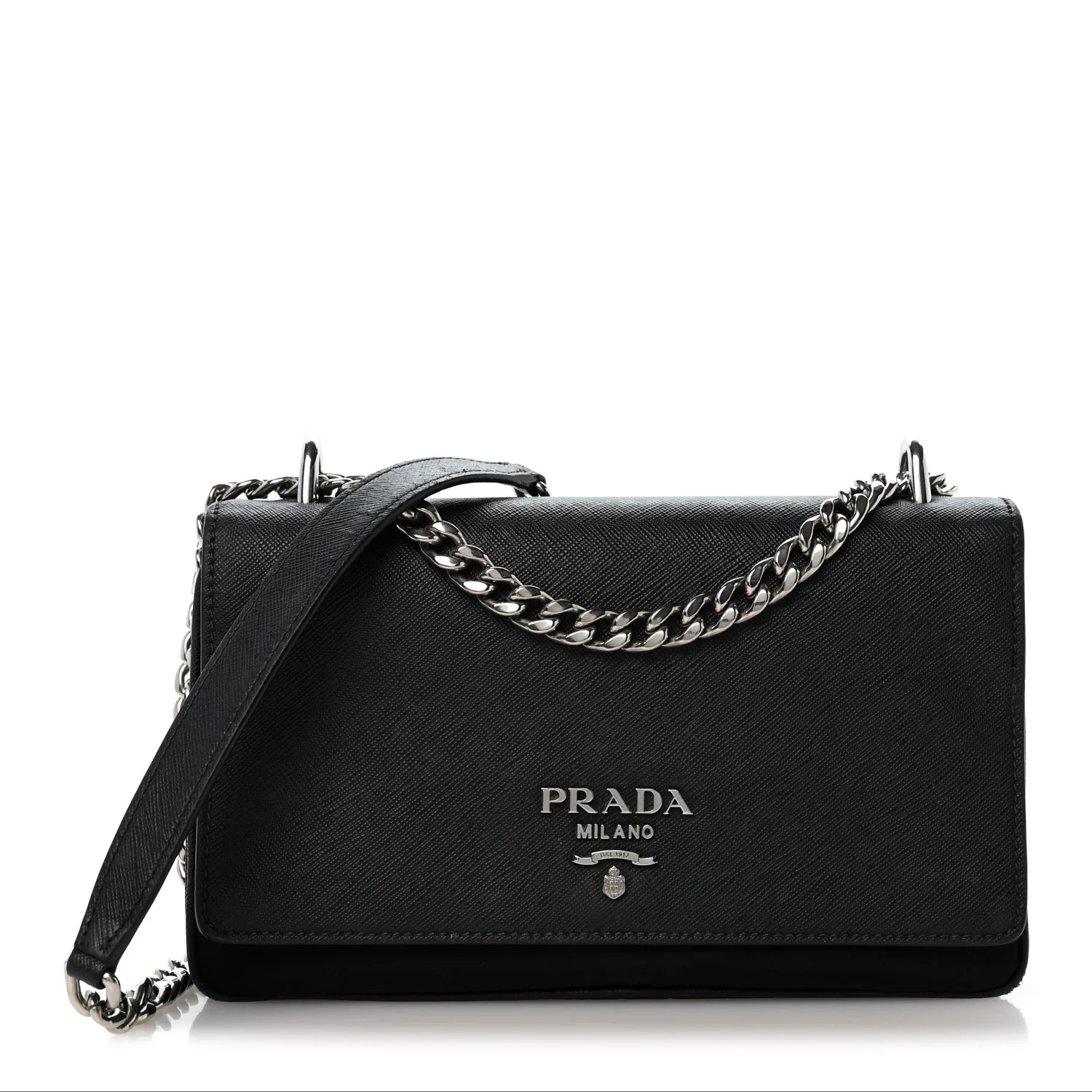 Prada Saffiano Tessuto Nylon Chain Shoulder Bag Black 1962502 | FASHIONPHILE (US)