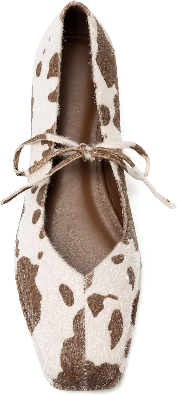 Lace Up Square Toe Ballet Flats for Women Cute Bow Slip On Mary Jane Flats | Amazon (US)