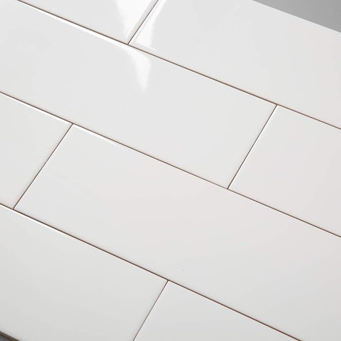 Diflart White Ceramic Subway Tile 4x12 Inch Glossy Backsplash Tiles for Kitchen Shower Bathroom B... | Amazon (CA)