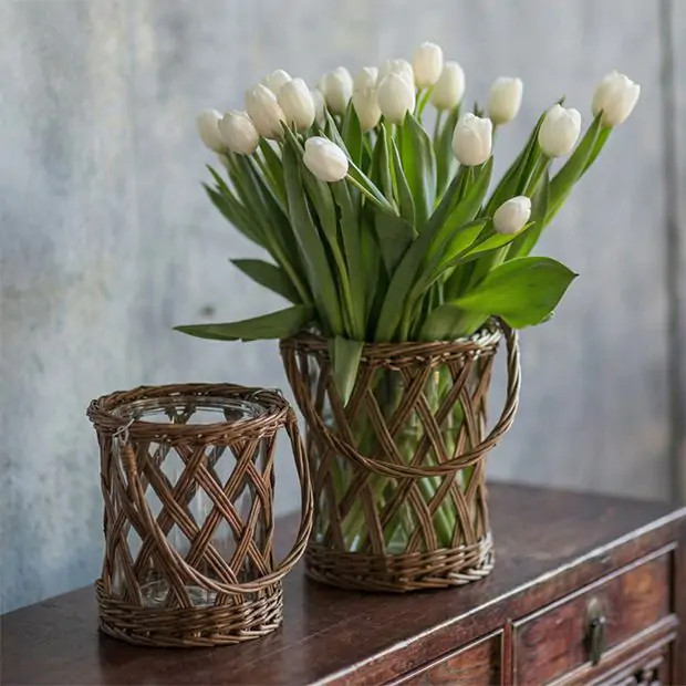 Handled Glass And Wicker Vase | Antique Farm House